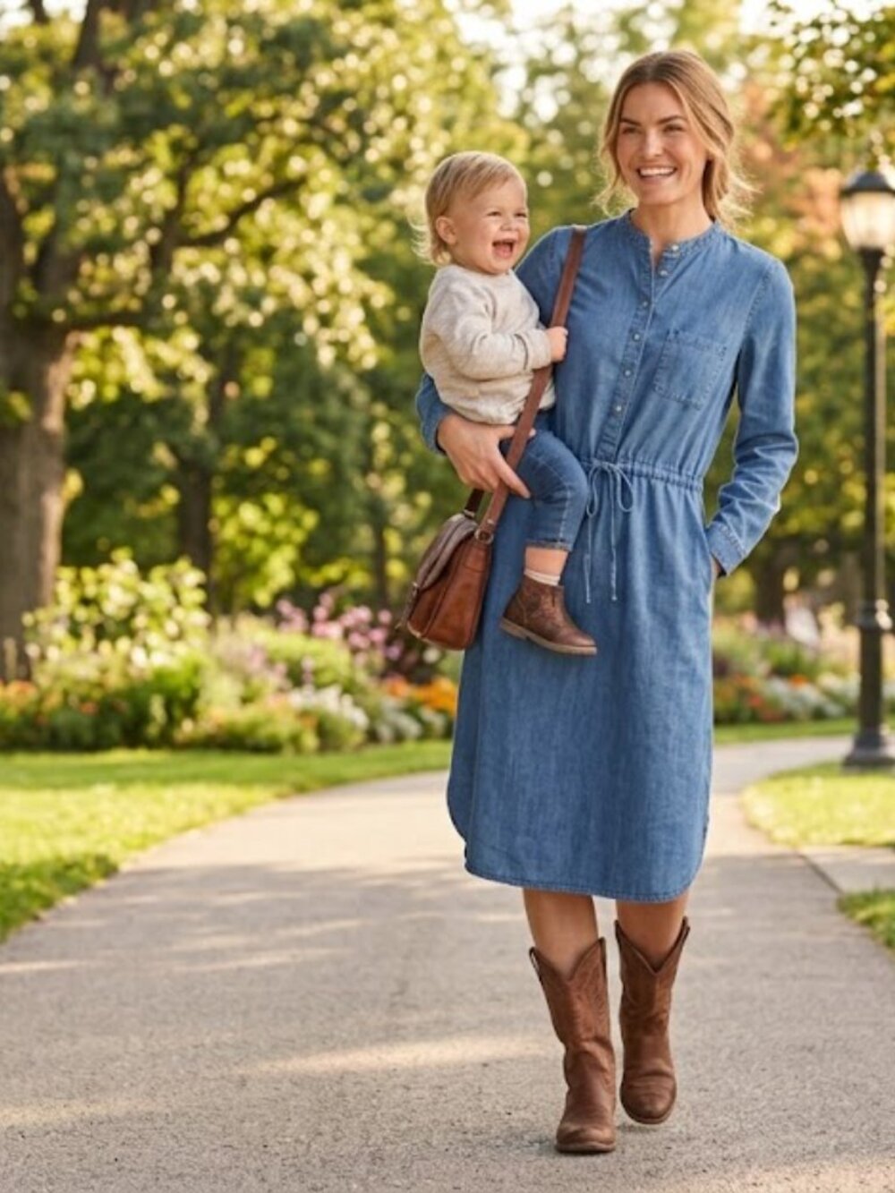 Boho denim dress size small long sleeve trad wife country western jean nwt